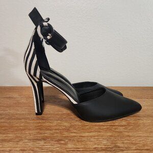 Women's Pointed Toe Hollow Striped Black & White Striped High Heel Pumps